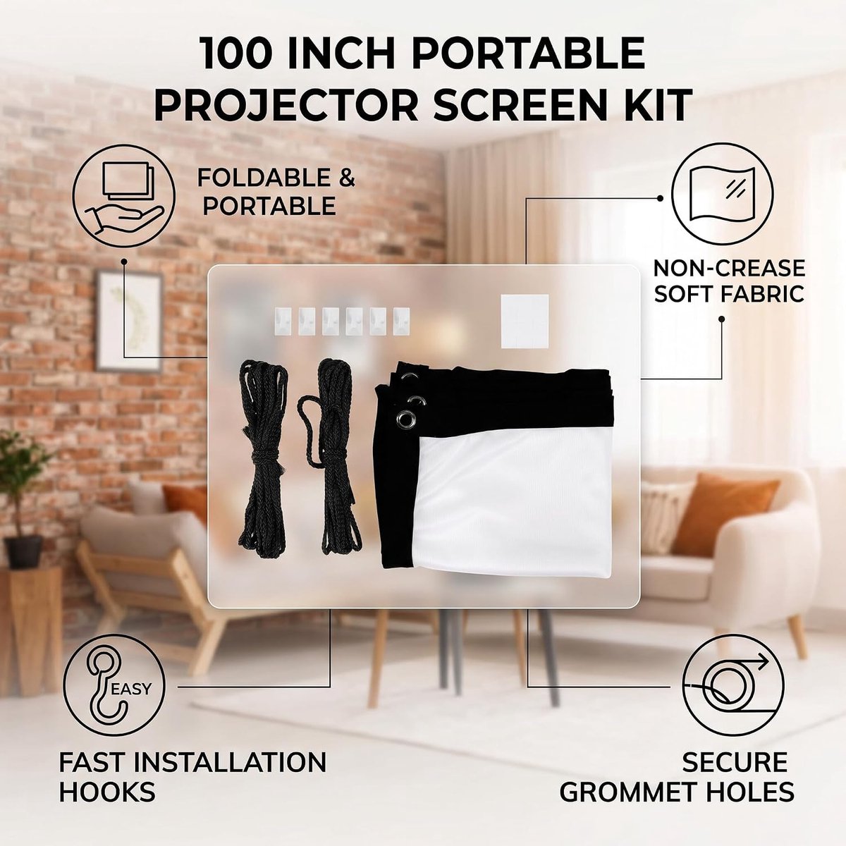 SnelShoppen - 100" 16:9 Dikke Vouwbare Polyester Projectiescherm, Kreukvrij en Draagbaar, Ideaal voor Thuisbioscoop, Conferenties en Buitenactiviteite
