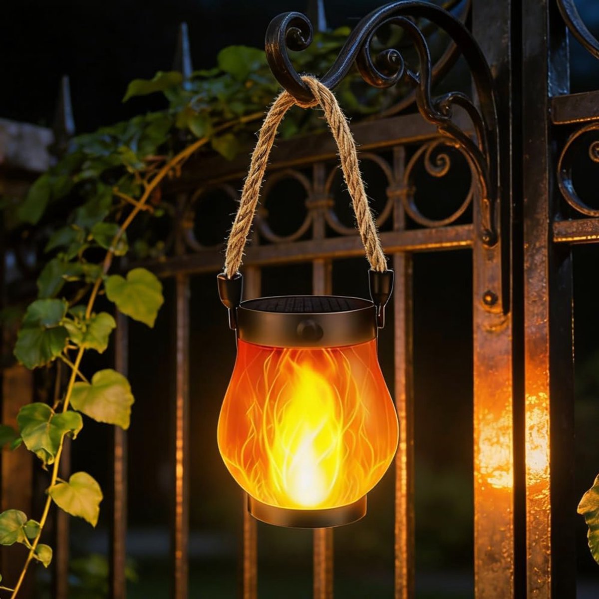 SnelShoppen - Flame Solar Lantern - 1 Stuk Buiten Solar Lamp met Realistische Vlam Effecte