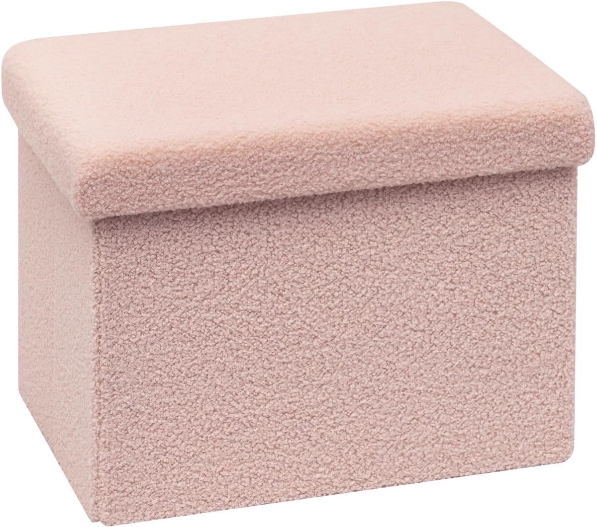 SnelShoppen - Opvouwbare Kruk met Opbergruimte, Roze Fleece Zitkubus met Deksel, Multifunctionele Kist en Opbergdoos voor Kinderen, 42 x 32 x 32 cm