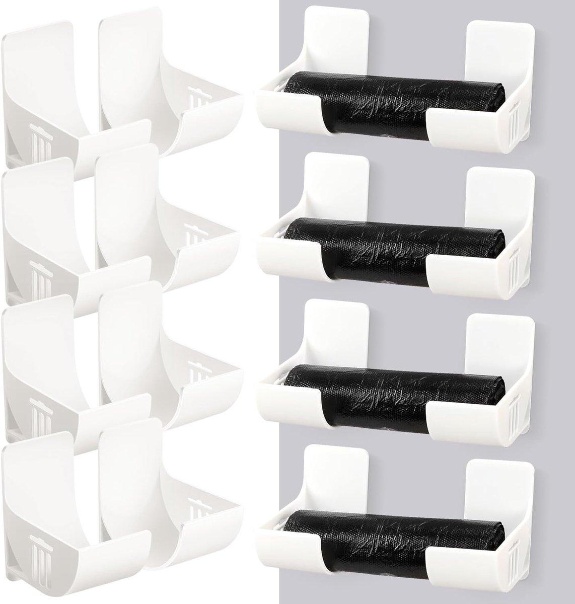 SnelShoppen - 8 Stuks (4 Pairs) Wandgemonteerde Afvalzak Houder Keuken Organizer - Geen Snijden Nodig - Garbage Bag Dispenser voor Keuken, Kastdeur, O