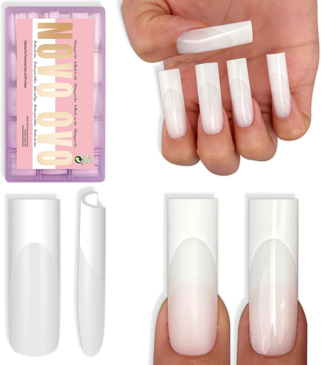SnelShoppen - 180pcs Soft Gel Nail Tips Full Cover - Extra Dikke Milky White French Manicure - Lange Vierkante Nagels - Matted Pre-Buff Set voor Gel N