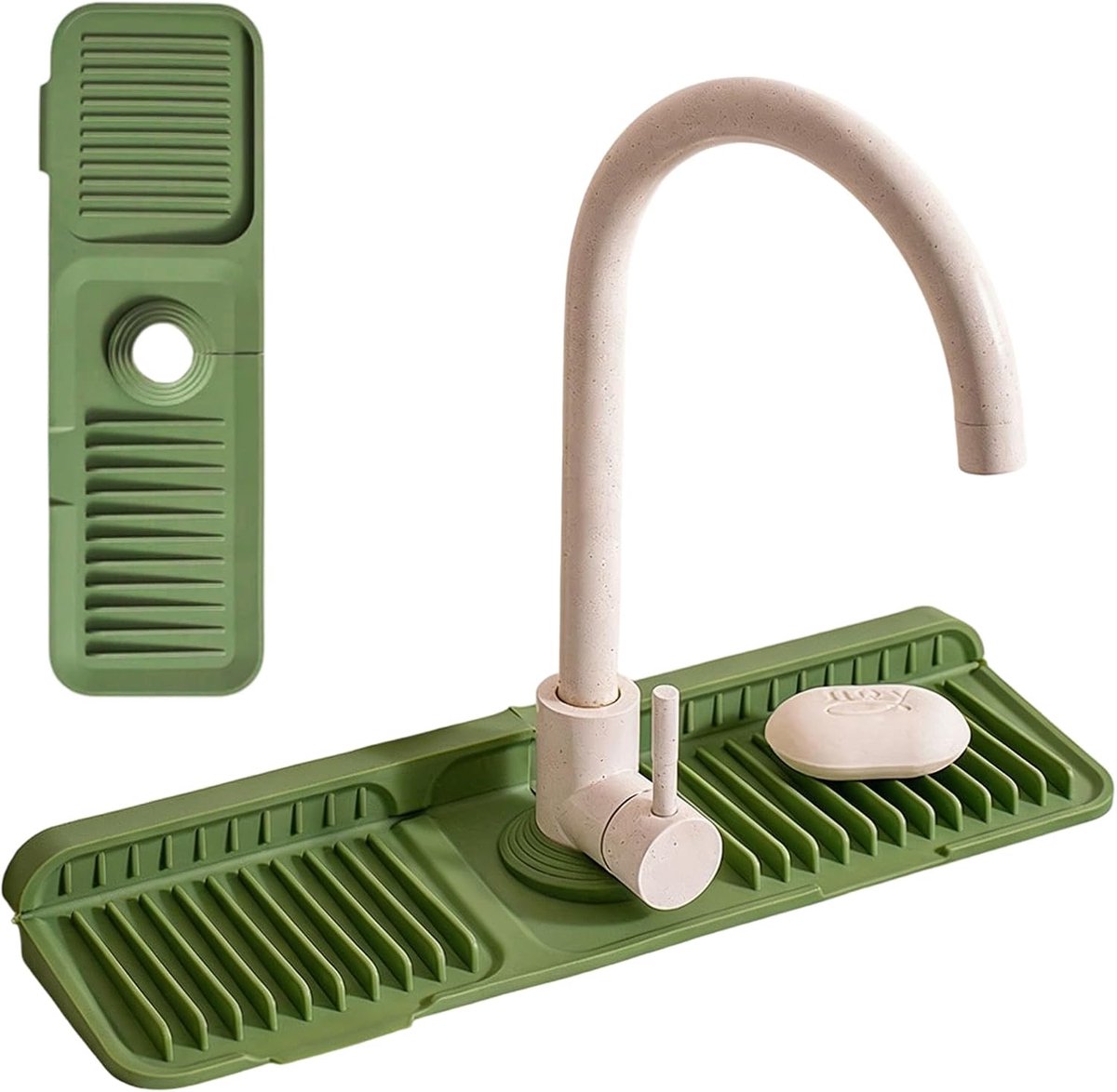 SnelShoppen - Silicone Draining Mat Water Tap Non-Slip Splash Guard Mat Keuken & Badkamer - Pasvorm voor Diverse Waterkranen - Groen - 45x14 cm