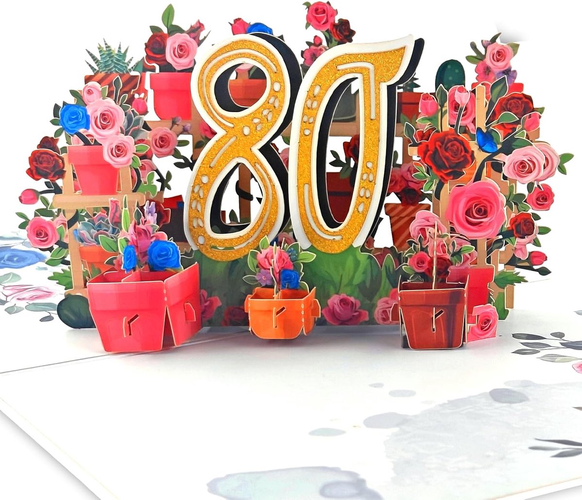 SnelShoppen - 3D Pop-Up Verjaardagskaart 80 Jaar, Unieke Bloemenkaart voor 80e Verjaardag, Verrassingskaart voor Moeder, Vrouw, Oma, Vriendin, Feestel