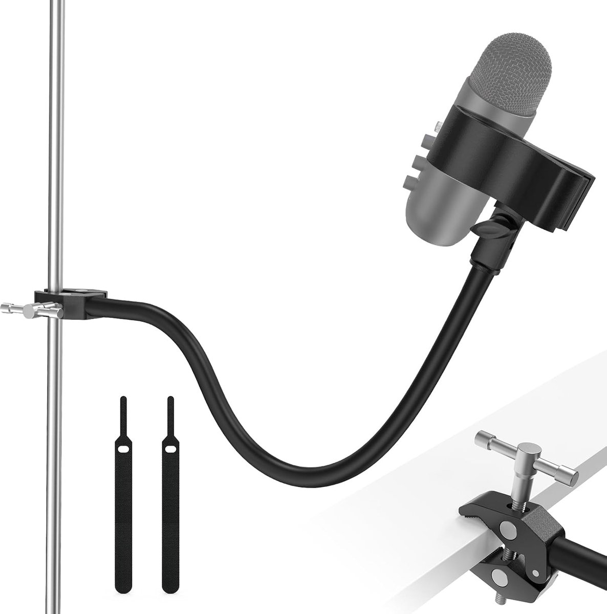 SnelShoppen - 19" Gooseneck Microfoonarm met Grote Microfoonclip, 3/8" naar 5/8" Adapter & Klem - Flexibele Verstelbare Microfoonstandaard, Ruimtebesp