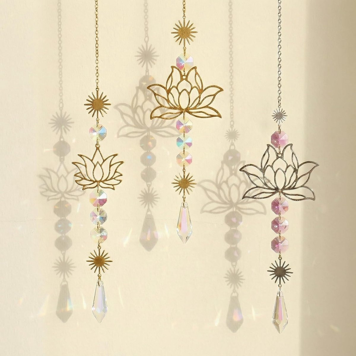 SnelShoppen - 3 Stuks Zonnevangers Kristal Lotusbloem - Raamdecoratie Hangend Lichtvanger - Decoratie voor Woonkamer, Plafond, Tuin - Prachtige Regenb