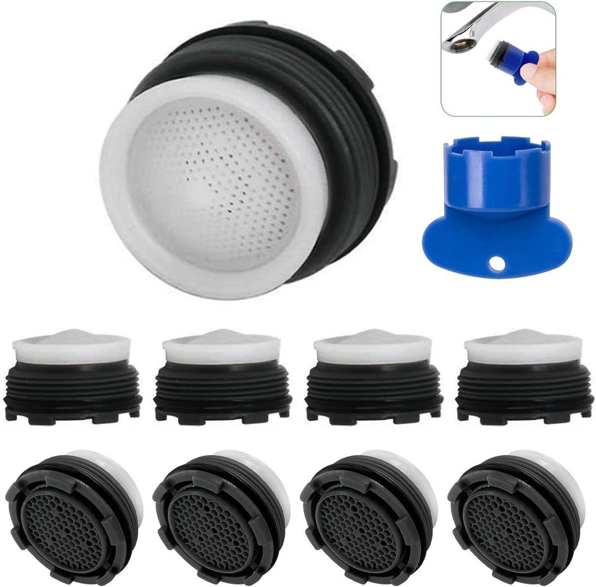 SnelShoppen - 9-delige M24 Kraanaerator Set - Waterbesparende Aerator Filter voor Keuken en Badkamer - Inclusief Gereedschap - Antispat en Duurzaam