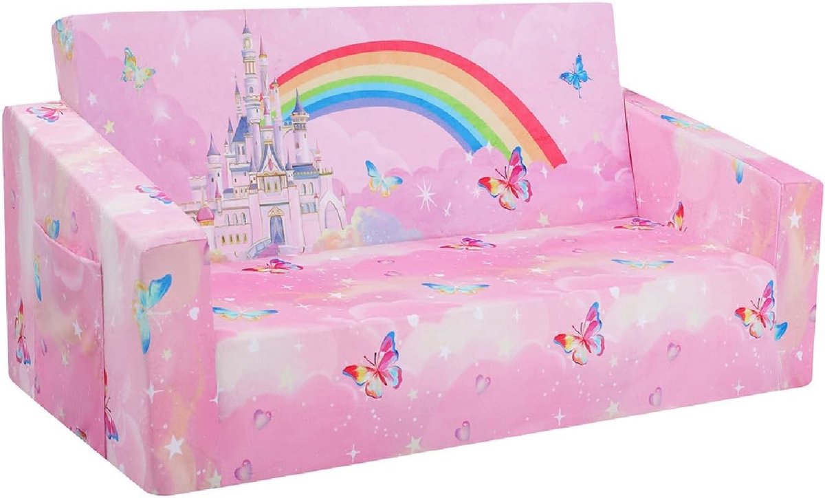 SnelShoppen - Decalsweet Vouwbare Kinderbank - Dubbele Zitplaats - 2-in-1 Vouwbed - Comfortabele Kinderbank voor Slaapkamer, Speelkamer, Cadeau voor P
