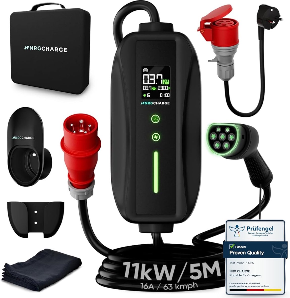 SnelShoppen - Oplaadkabel Type 2 CEE Plug [3 Fasen, 7 m, 6-16A] - Mobiele Wallbox & EV Lader - Snelladen voor Elektrische Auto's - Compatibel met VW,