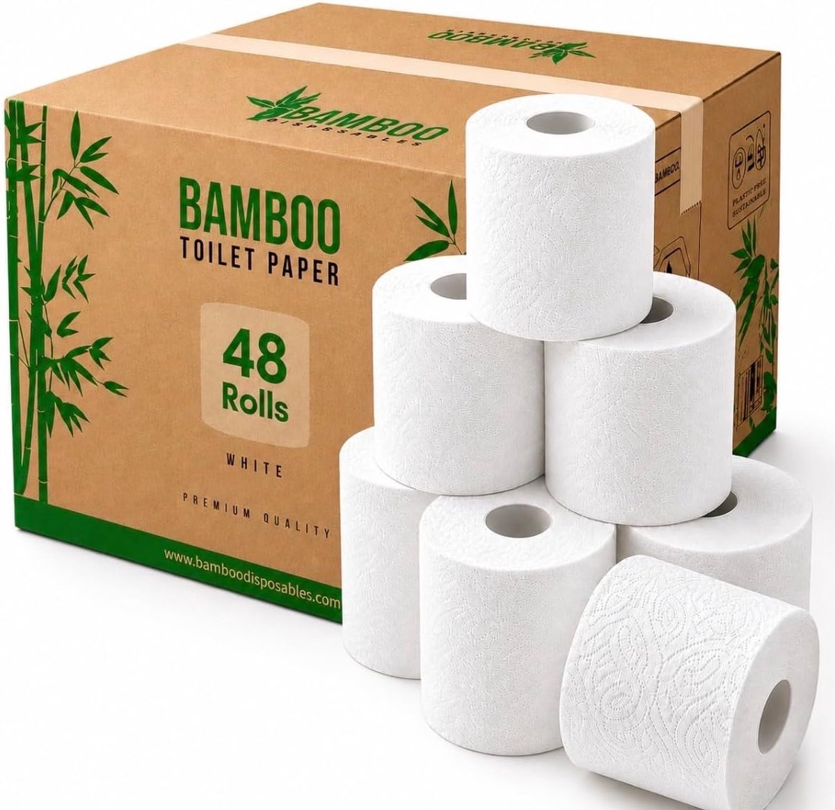 SnelShoppen - Bamboe Toiletpapier 3-laags, Zacht en Duurzaam, 48 Rollen FSC-gecertificeerd, Ideaal voor Thuisgebruik en Gastentoilet