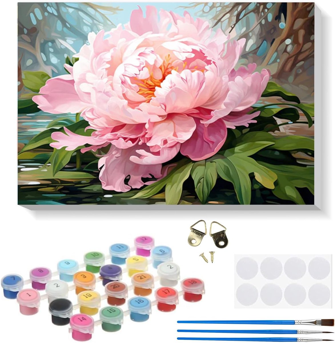 SnelShoppen - Schilderen op Nummer voor Volwassenen en Kinderen - Roze Bloemen Schilderij 20x30 cm - Compleet Verfset met Penselen en Acrylverf - Crea