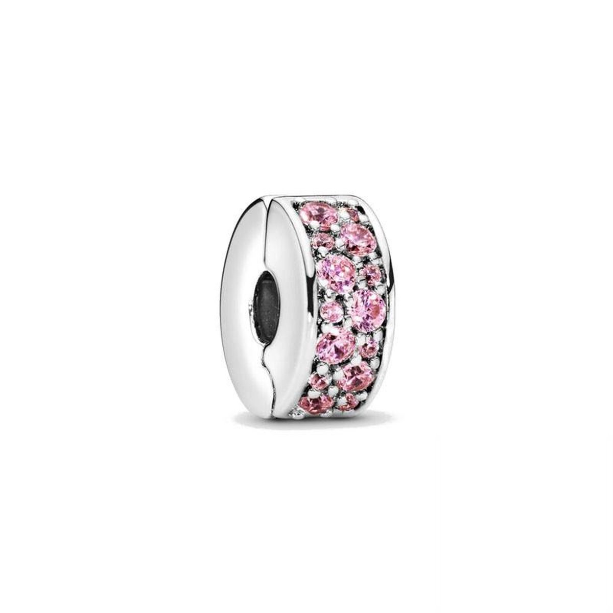 Fler® | Bedel | Past op populaire bedel armbanden (standaard-3mm) | armbandbedel | Roze Pavé Clip Bedel | Hangbedel Charm | 925 sterling zilver | Roze zirkonia | Armband Kraal | Verjaardagsgeschenk, kado, cadeau | Valentijn kado