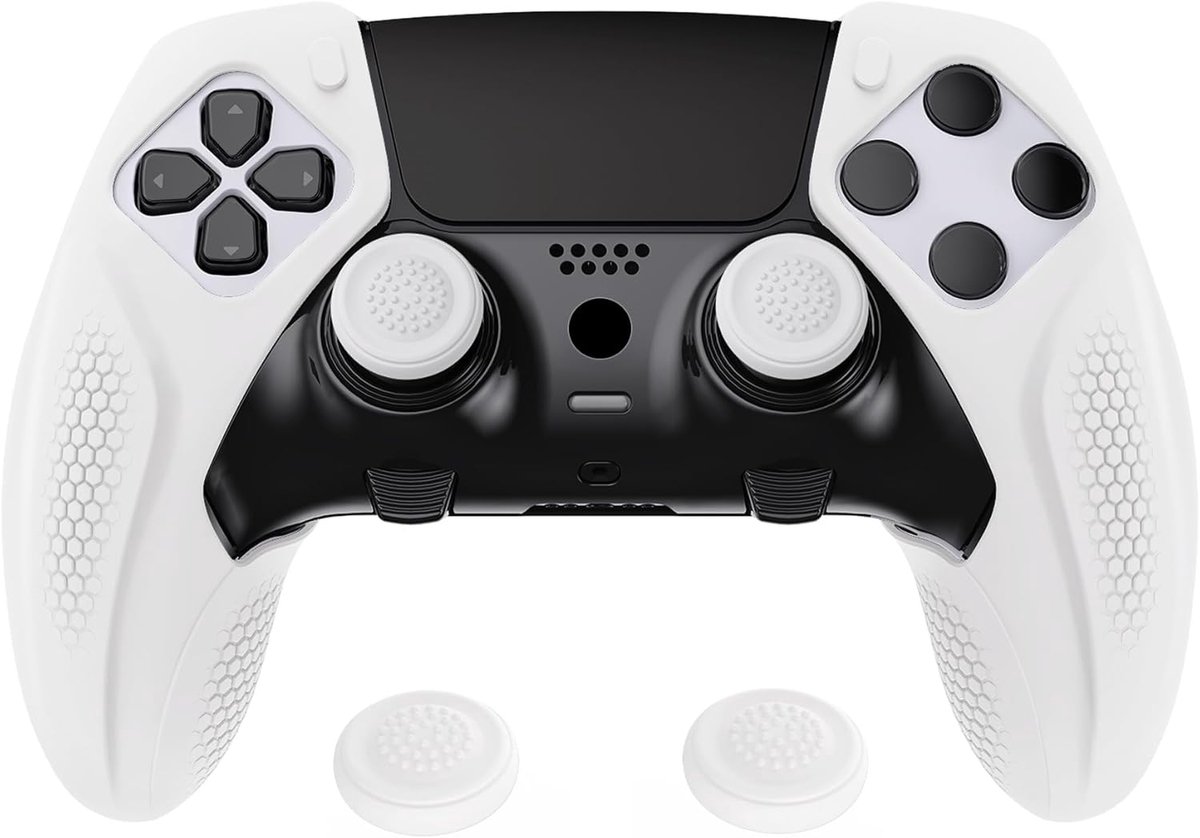 SnelShoppen - Ergonomische Siliconen Bescherming Case voor PS5 Edge Controller - Anti-Slip Soft Rubber Cover met Thumb Grip Caps - Half Bedekkende Des