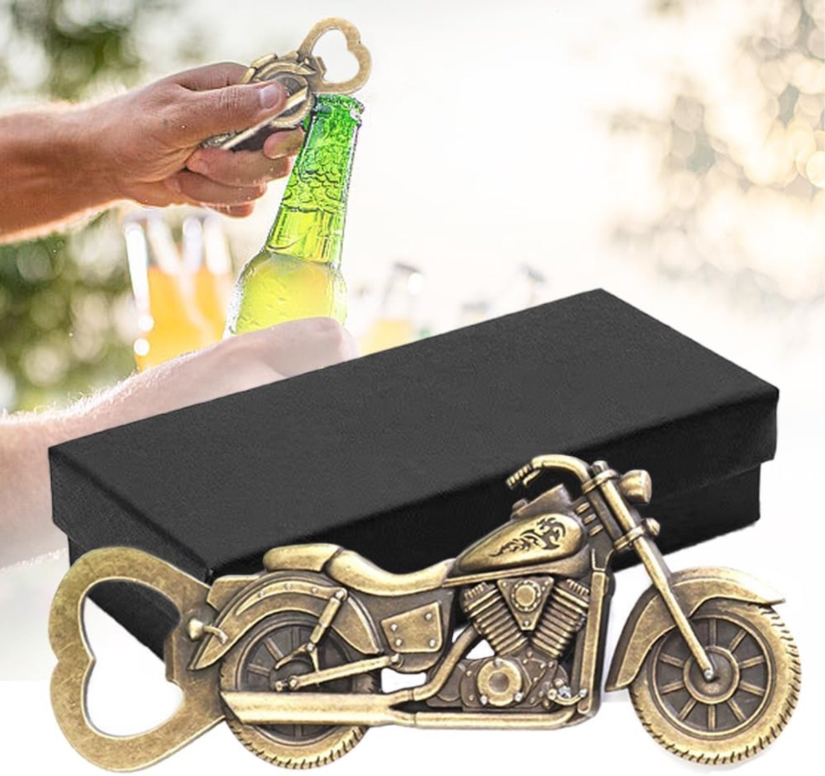 SnelShoppen - Motorfiets Flesopener - Vintage Motorfiets Bieropener in Bronzen Metaal, Unieke Kerstcadeaus voor Mannen, Vaders, Vrienden, Bikers, Groo