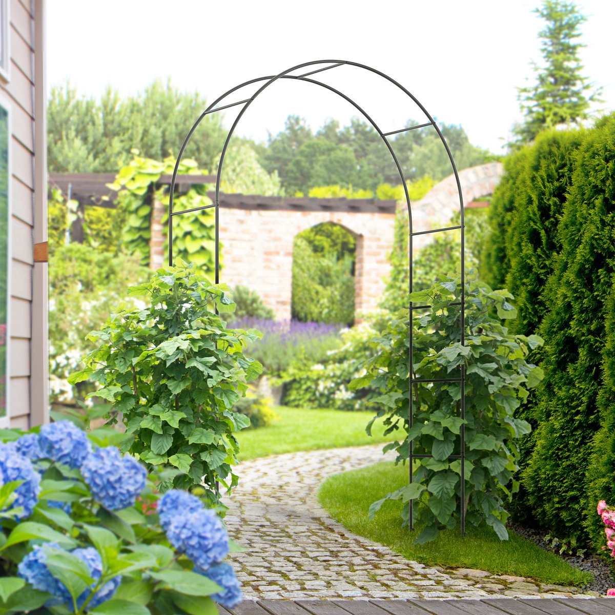 COVREO Rozenboog 140x40x240 cm zwart metaal met 4 grondspiesen voor klimplanten