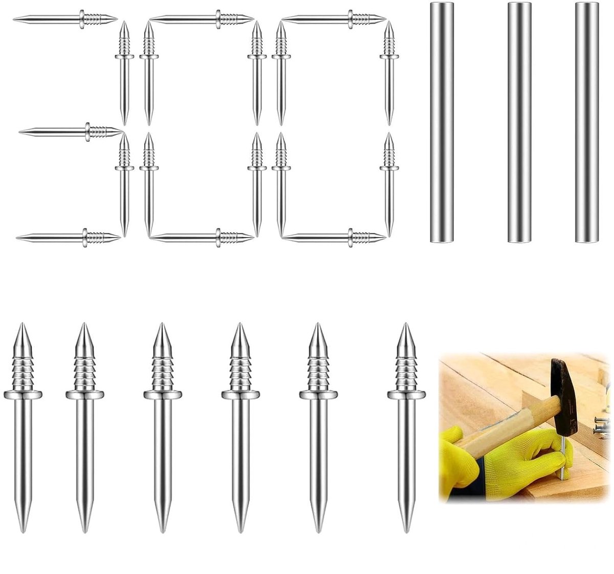 SnelShoppen - 300 Pcs Skirting Nails en 3 Sleeve Tool - Dubbele Spijkers voor Plinten - Hoogwaardige Stalen Veiligheidsschroeven voor Thuisdecoratie