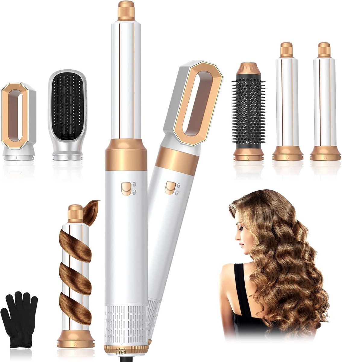 SnelShoppen - 5-in-1 Luchtborstel Set - Multifunctionele Haarstyler - 1000 W - 3 Temperatuurinstellingen - Volumegevend en Gladmakend - Wit - Voor All