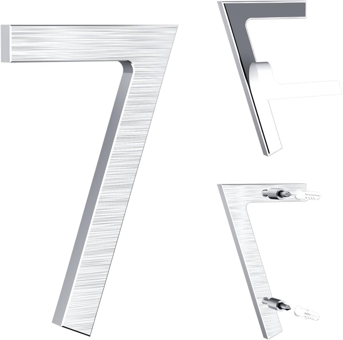 SnelShoppen - 12.5 cm huisnummer zilverkleurig - Aluminium met geborstelde afwerking, zelfklevend of met schroeven, weerbestendig voor deur, muur, hek