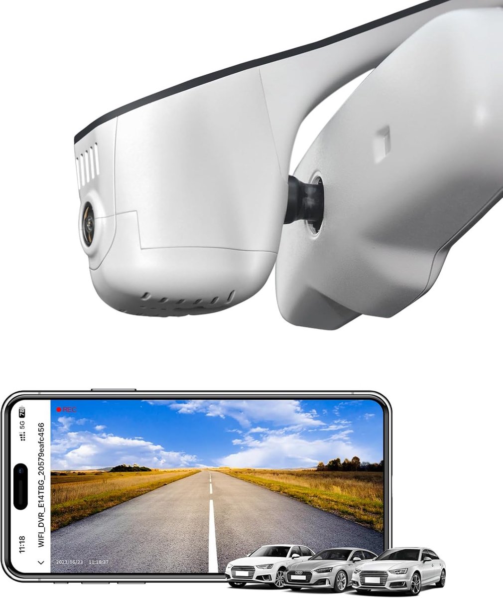 SnelShoppen - 4K+1080P Dashcam voor Auto, Voor en Achter, OEM Look, Geschikt voor Audi Model C Grijs, Met Loop Recording, G-Sensor, WiFi, App, Eenvoud
