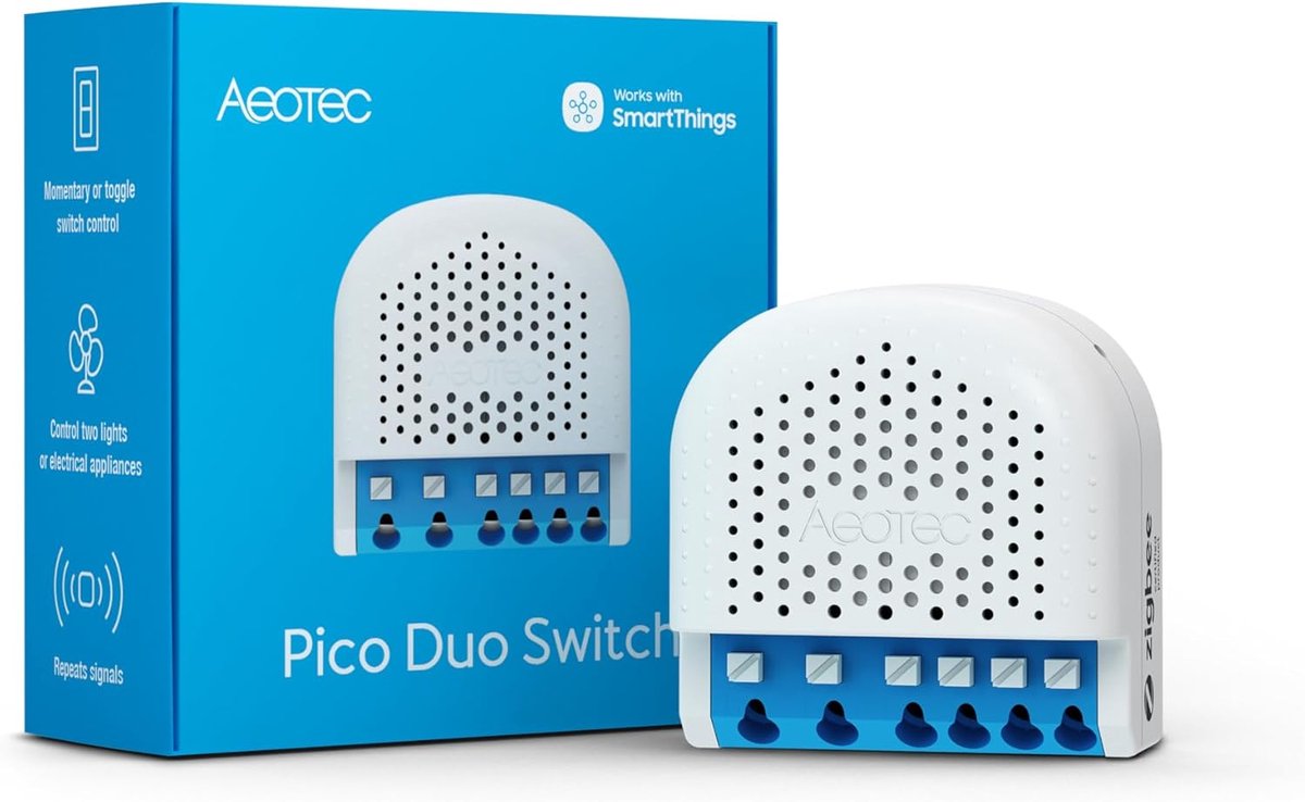 SnelShoppen - Aeotec Pico Dual Swi Zigbee 3.0 Draadloze Scene Controller met Overcurrent en Hittebescherming voor Slimme Huizen, Wit, Perfect voor Woo