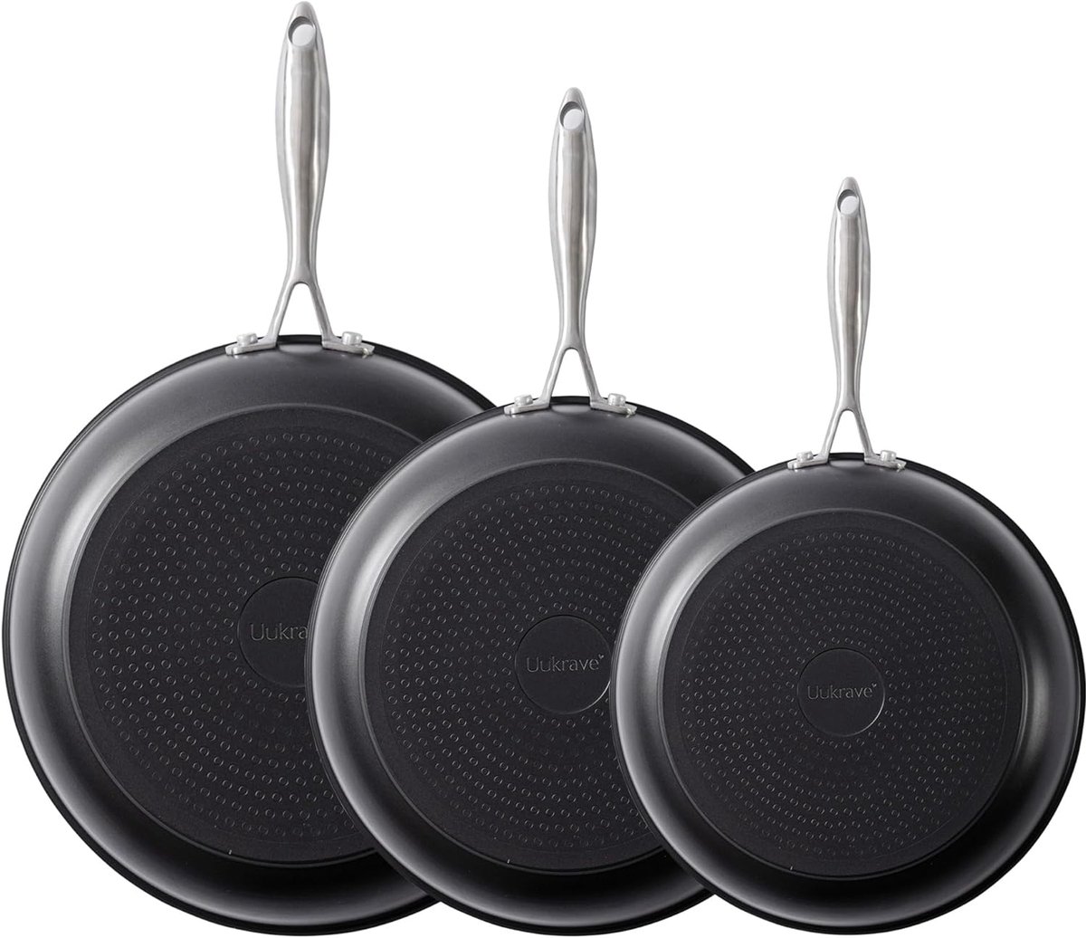 SnelShoppen - Ceramic Koekenpannen Set 20/24/28 cm, Teflon Vrij, Inductie, Gezond Koken, Geschikt voor Oven en Vaatwasser, Zwart