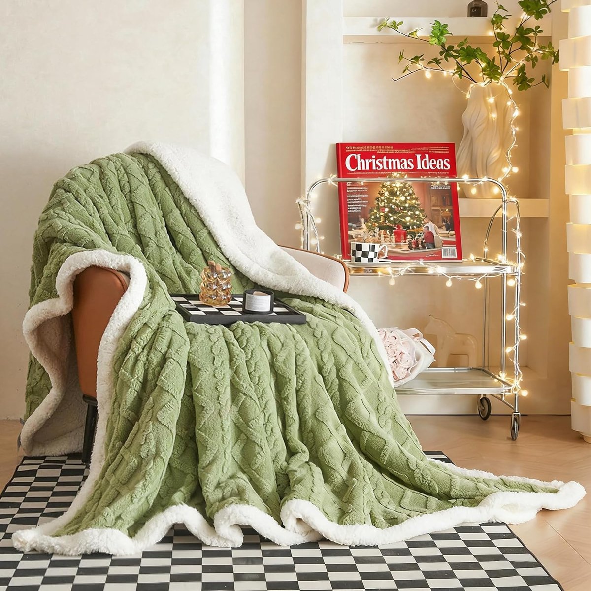 SnelShoppen - Cuddly Blanket Fluffy 150 x 200 cm Groen, Dikke Warme Sofa Dekbedovertrek, XL Sherpa Plaid voor Herfst en Winter, Dubbelzijdige Fleece D