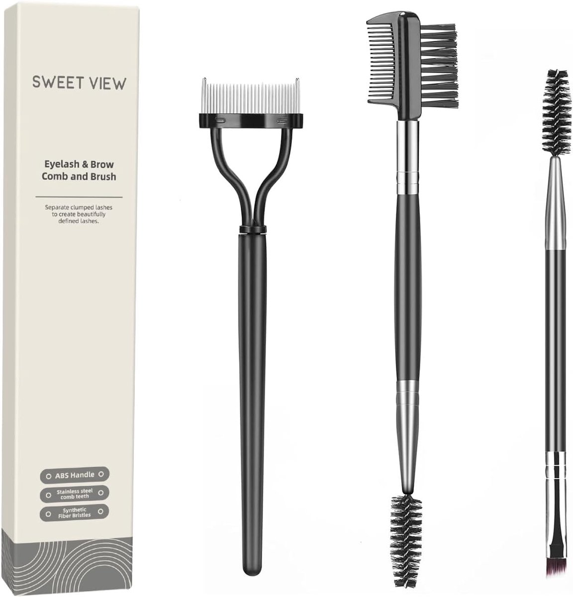 SnelShoppen - Professionele Wenkbrauw Borstel, Wimper Separator en Spoolie, Set van 3 Make-up Tools, Eyebrow Comb en Eyelash Spoolie, Perfect voor Nat