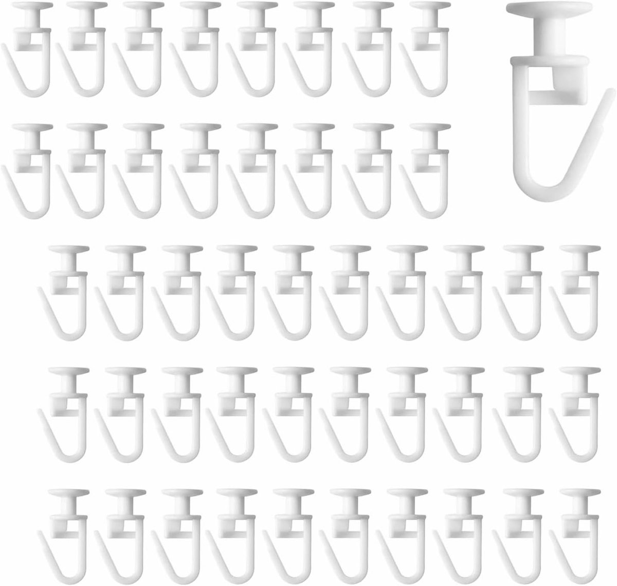 Set van 100 Gordijnhaken voor Rails, 11 mm, Glijders voor het Ophangen van Gordijnen, Vouwbare Glijders voor Standaard Gordijnrails (Wit)