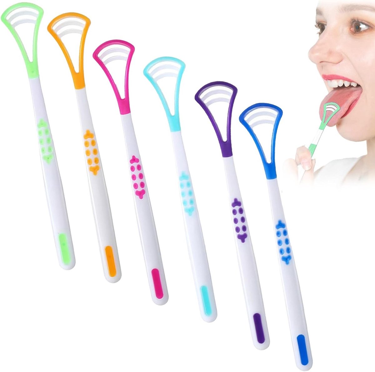 Set van 6 Tongue Scrapers voor Volwassenen en Kinderen, Effectieve Tongreiniger en Tongborstel voor Optimale Mondhygiëne en Frisse Adem, Verwijdert Slechte Geur uit de Mond