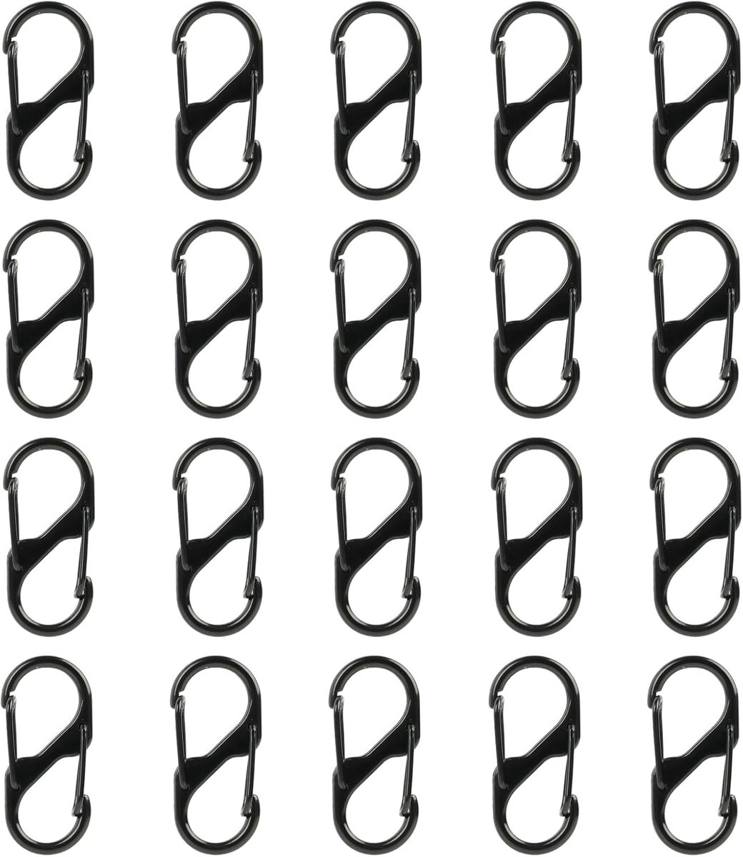 SnelShoppen - Pack van 20 S-vormige Carabiners - Kleine Metaal Aluminium Sleutelhangers - Compact voor Outdoor Camping, Hiking, Reizen en Thuisgebruik