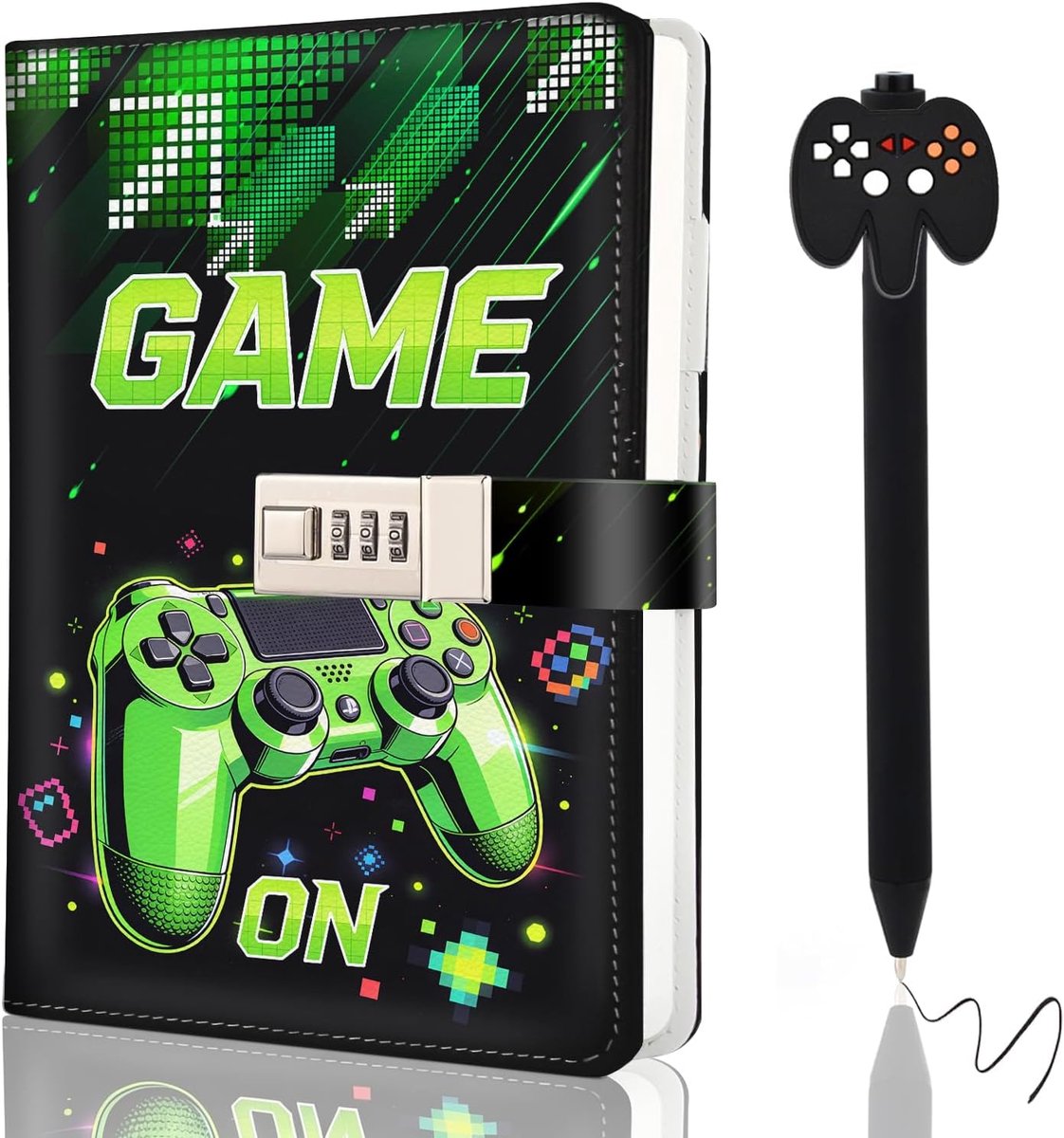SnelShoppen - Dagboek met Slot voor Jongens, Kids Dagboek met Code, Perfecte Cadeau voor Schooljaar 8-16 Jaar, Groene Notitieboek, Game Notitieboek, W