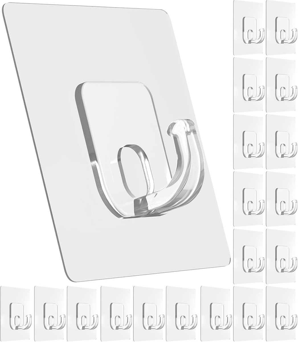 SnelShoppen - 20 Stuks Grote Zelfklevende Haken - 15kg Sterke Wandhaken voor Keuken, Badkamer, Kantoor - Beschadigingsvrije Plakhaken voor Handdoeken,