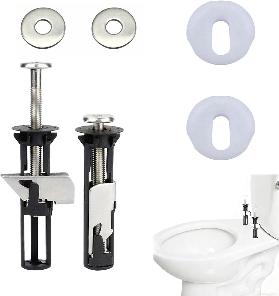 SnelShoppen - Universele Toiletzitting Schroefset - Bevestigingskit voor Toiletdeksel, Eenvoudig te Installeren, Inclusief 2 Schroeven, 2 Ringen en 2