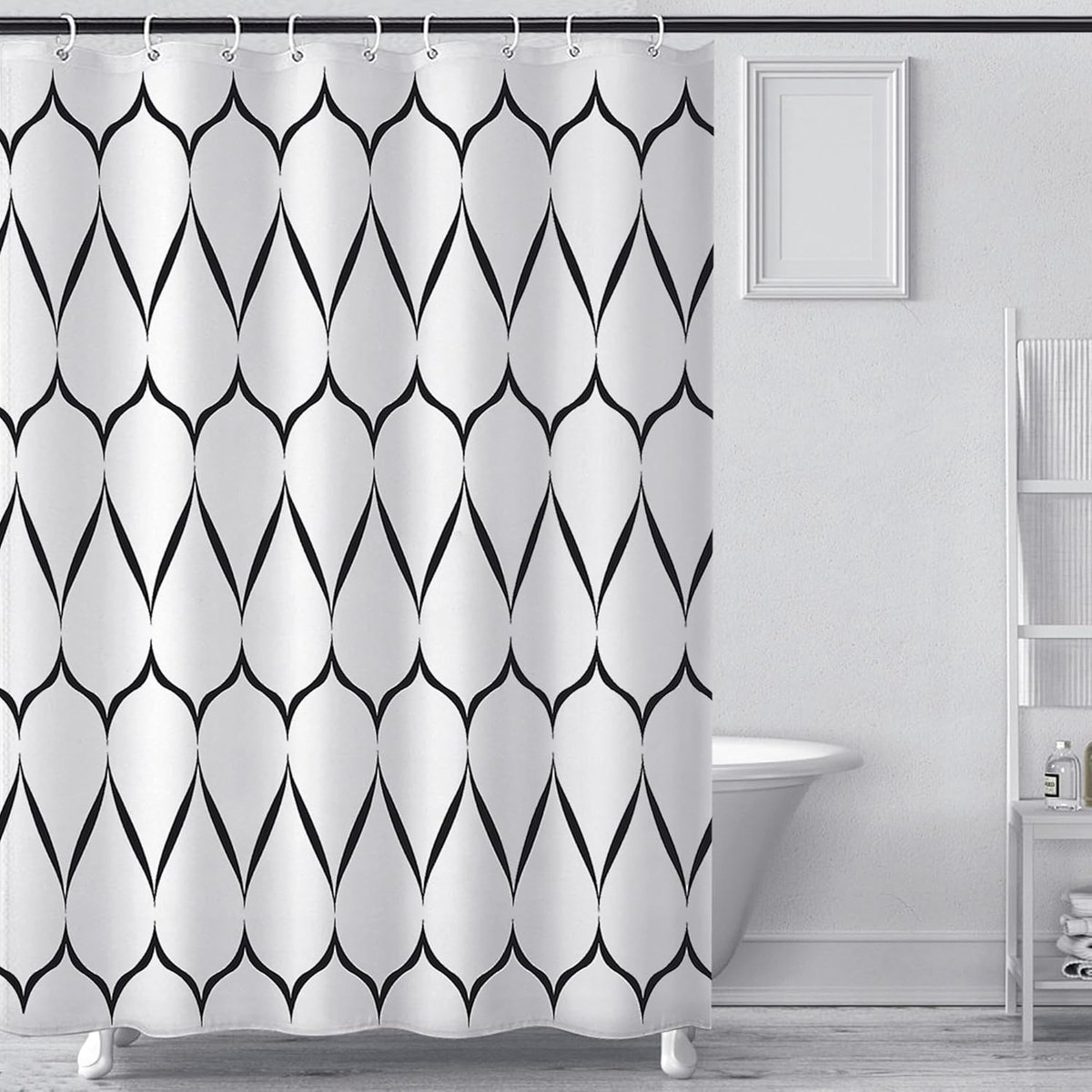 SnelShoppen - Douchegordijn 180 x 200 cm Gestreept Schimmelwerend Textiel Polyester met 12 Ringen en Gewichten voor Badkamer en Douche