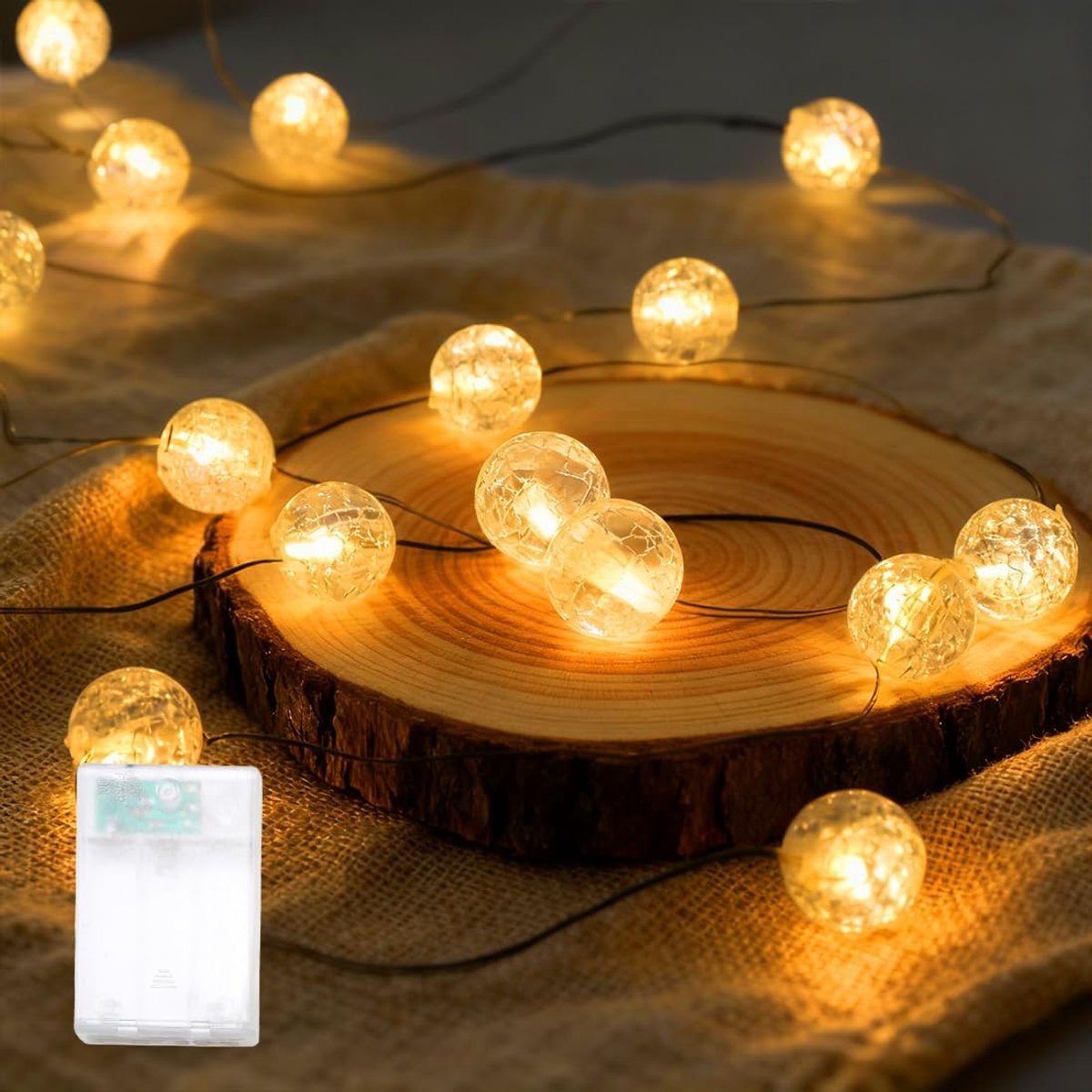 SnelShoppen - LED Fairy Lights - 2m Lichtketting met 20 Crystal Ball LED's - Batterijgevoed - Voor Binnen en Buiten - Decoratie voor Feesten, Tuin, Ba