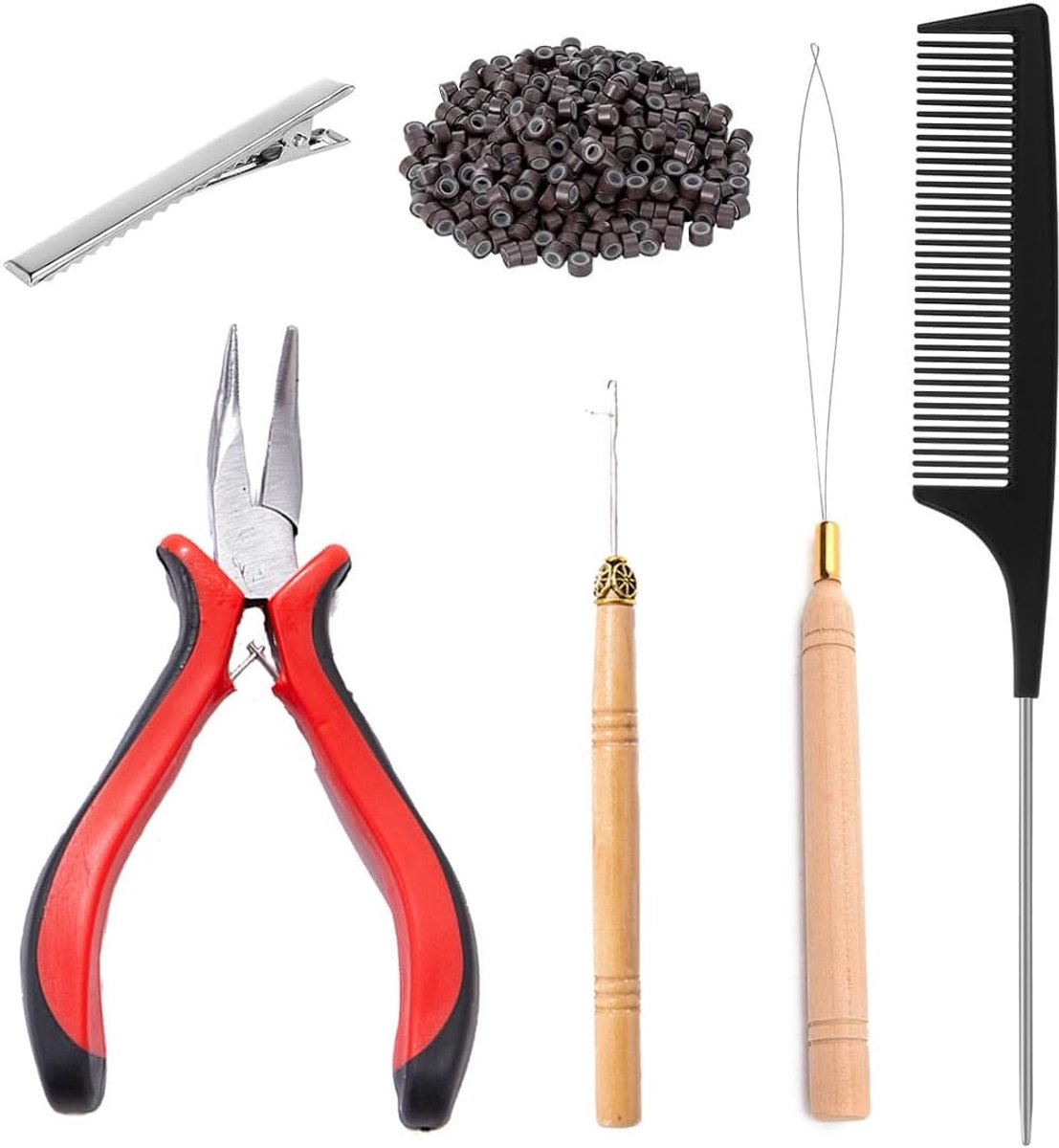 SnelShoppen - 200 Stuks Microring Echte Haar Extensions, Nano Ringen met Silicone, Micro Ring Extensions, Accessoires Haar Extension Tool Set