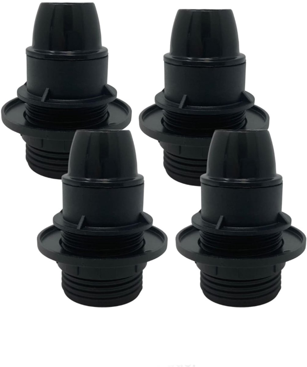 SnelShoppen - Set van 4 E14 Fitting Zwart met Draad en Ringen voor Veilige Montage | Geschikt voor LED en Lampen | Duurzame E14 Armatuur voor Langduri