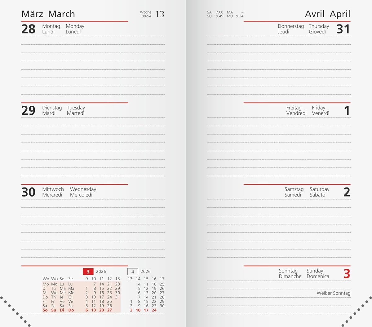 SnelShoppen - Week-reserve kalender Pocket Planner 2026 | 87x153 mm | Wit cardboard | 144 pagina's | Duits, Engels, Frans, Italiaans | Voor planning e