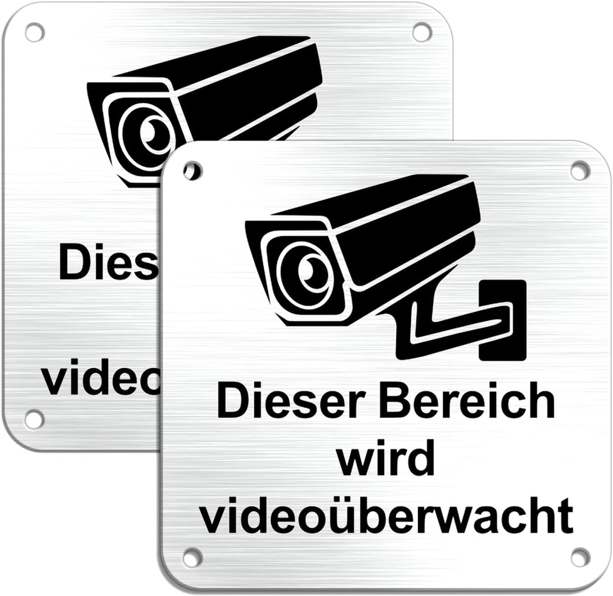 SnelShoppen - Video Surveillance Sticker 10x10 cm Aluminium - Weerbestendig en Vandal Resistant - Dubbele Montage Opties - Beveiligingsbord x2