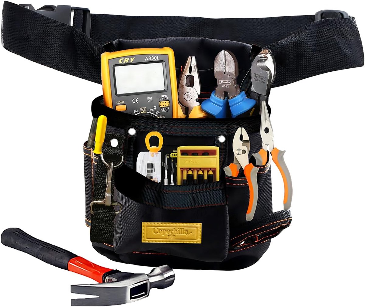 SnelShoppen - Professionele Tool Bag Zwart met Verstelbare Band, Slijtvaste Oxford Canvas, Ideaal voor Elektriciens en Technici, 22x24cm, Maximaal 116