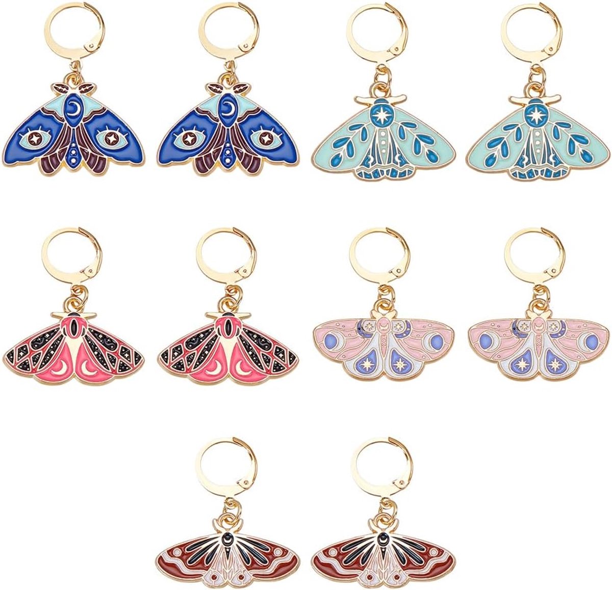 SnelShoppen - 10 Stuks Breimarkers - Vijf Ontwerpen Moth & Butterfly - Alluminium Emaille Haakjes - Stitching Markers met Sluiting - Perfect voor Brei