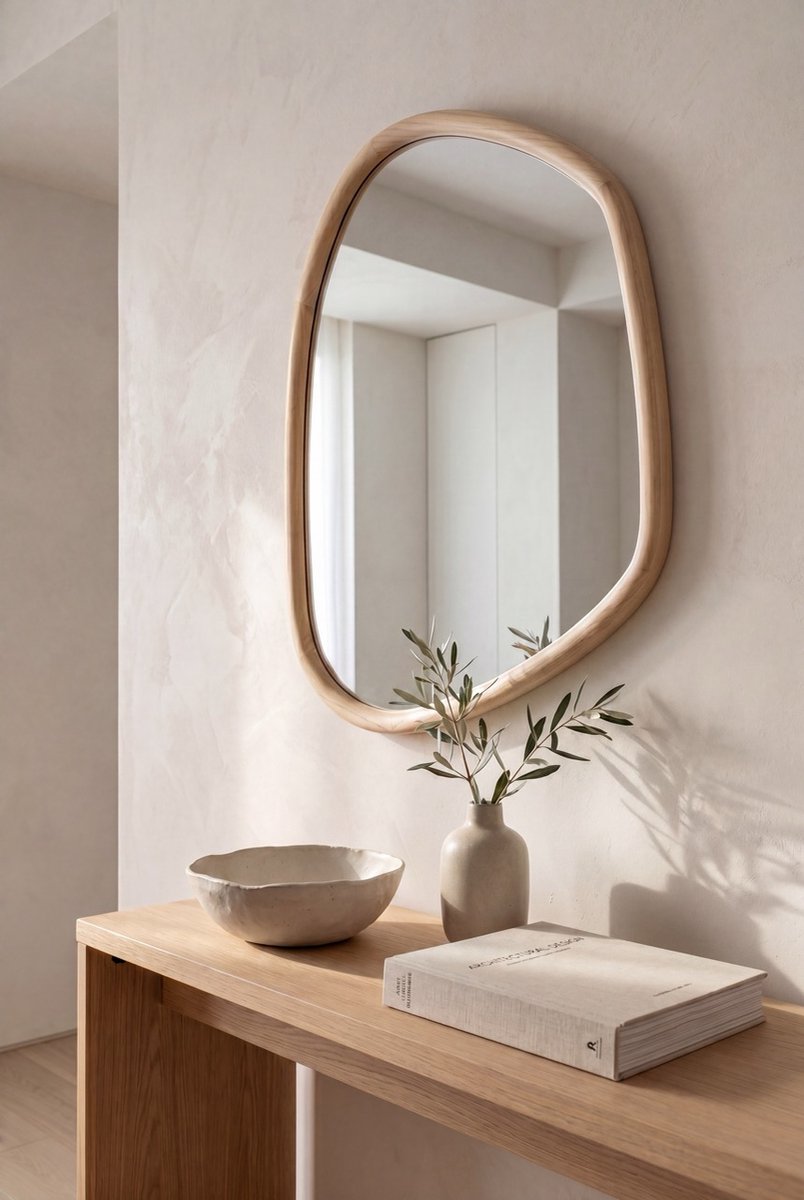 Nordic Style® Organische spiegel 80x58cm - Naturel Grenen hout - Scandinavische Spiegels - Overig - Wandspiegel - Badkamerspiegel - Gangspiegel - Wand - Gang - Badkamer