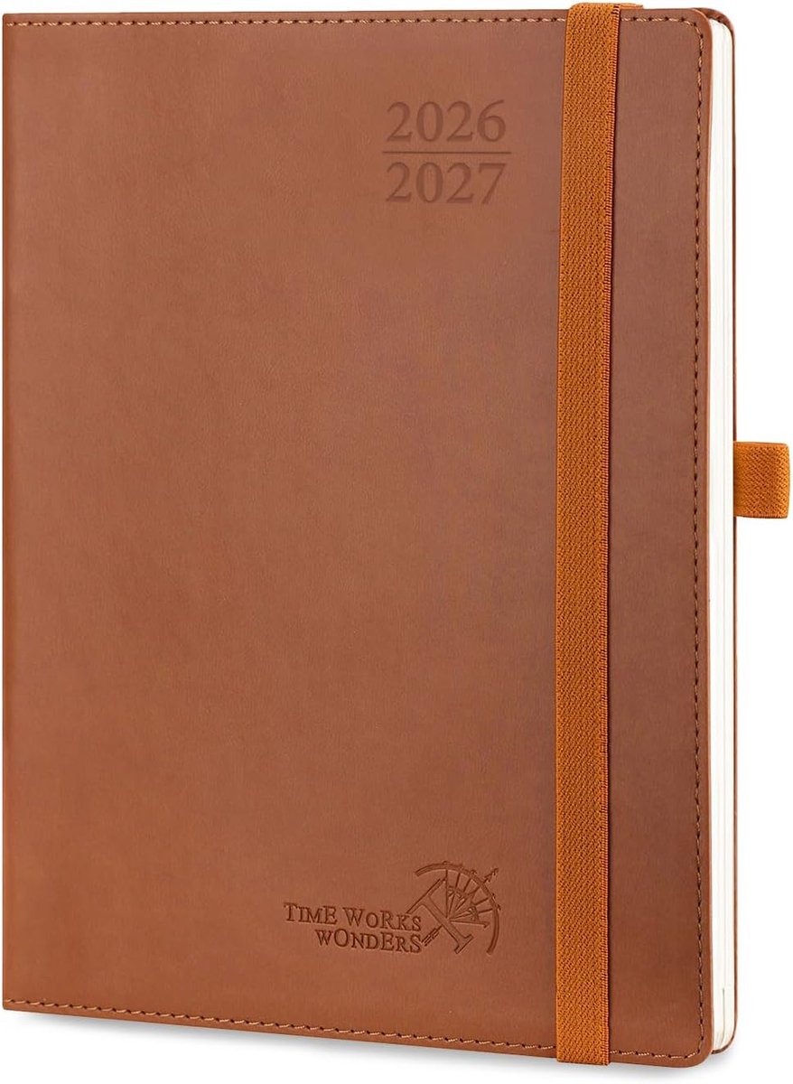 SnelShoppen - Agenda 2026 2027 Schoolagenda Weekly Planner Vertical 22 x 16.5 cm 17 Maanden Bruin PU Leer 30 Minuten Intervallen 80 GSM