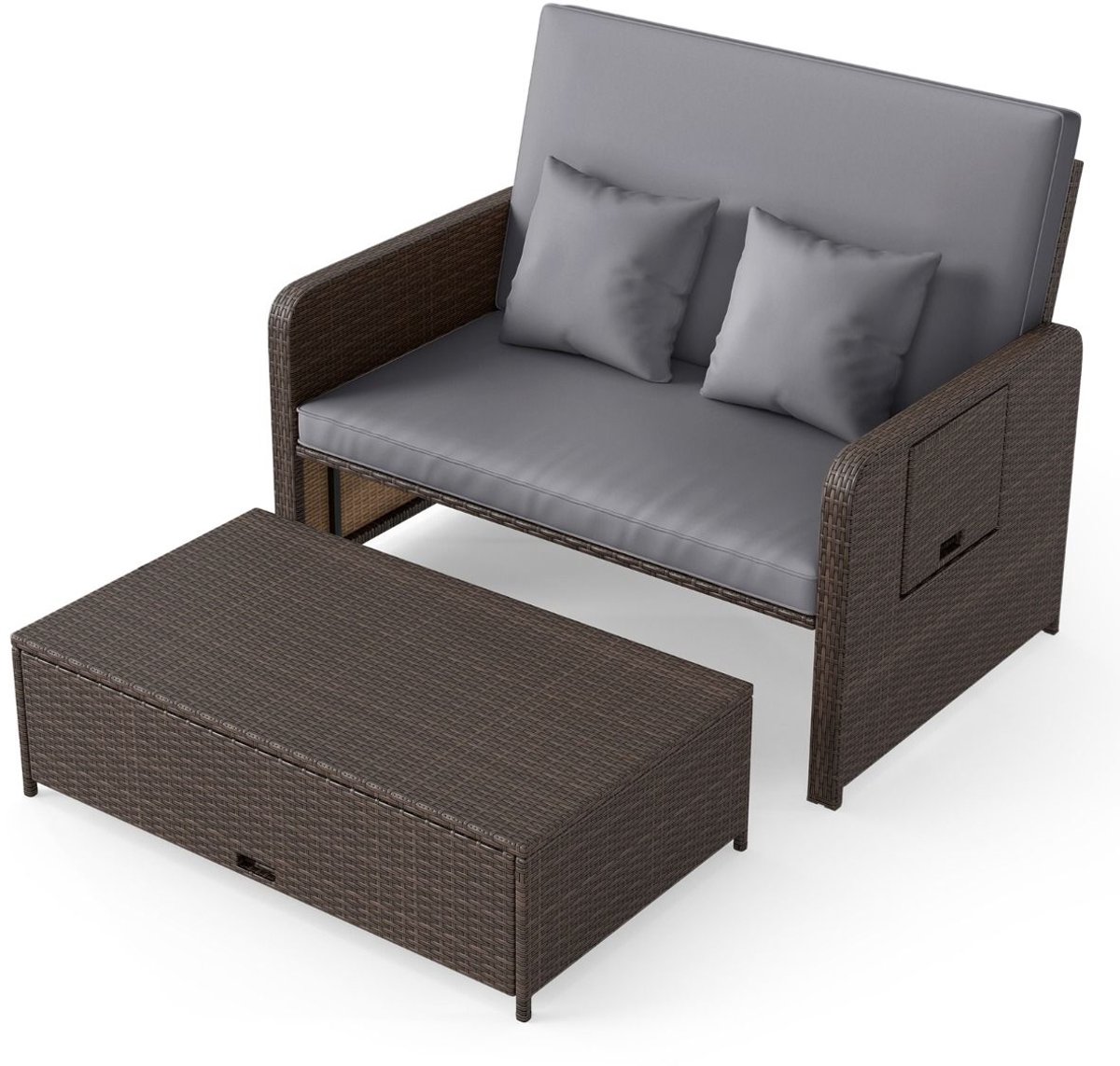 SureDeal® - Tuinmeubel - Polyrattan Ligstoel Zits - Voetenbank - Opbergruimte Voudig Verst