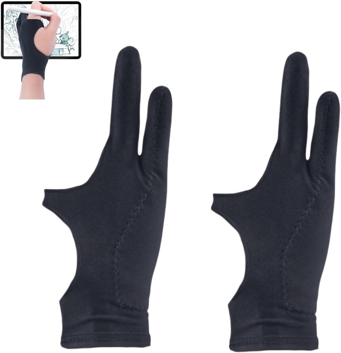 Tekentekening Handschoenen voor Artiesten, 2 Stuks, Antivuil Handschoenen voor Grafische Tablets, Elastische Vingerhandschoenen voor Creatieve Projecten