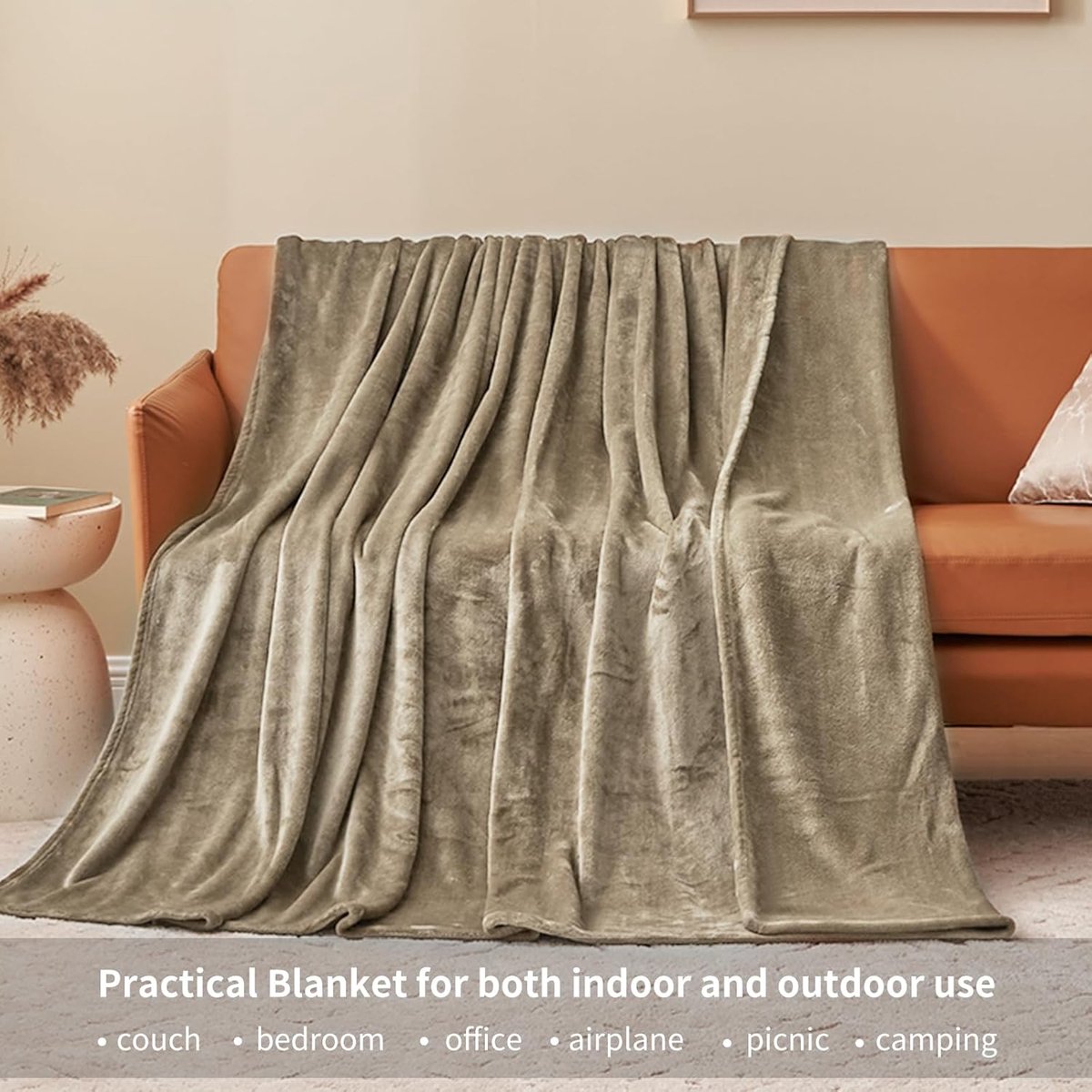 SnelShoppen - Taupe Throw Blanket voor Sofas - Enkele Fluffy Sofa Plaid, Warm Zachte Flanellen Deken 130 x 150 cm voor Jaarlijkse Gebruik, Perfect voo
