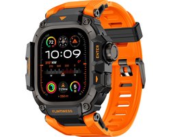 Stravo Metalen Beschermhoes met TPU Sport Bandje – Geïntegreerde Horlogeband – Geschikt voor Apple Watch Ultra 49mm (Ultra 4 / 3 / 2 / 1) – Rugged Design – Oranje