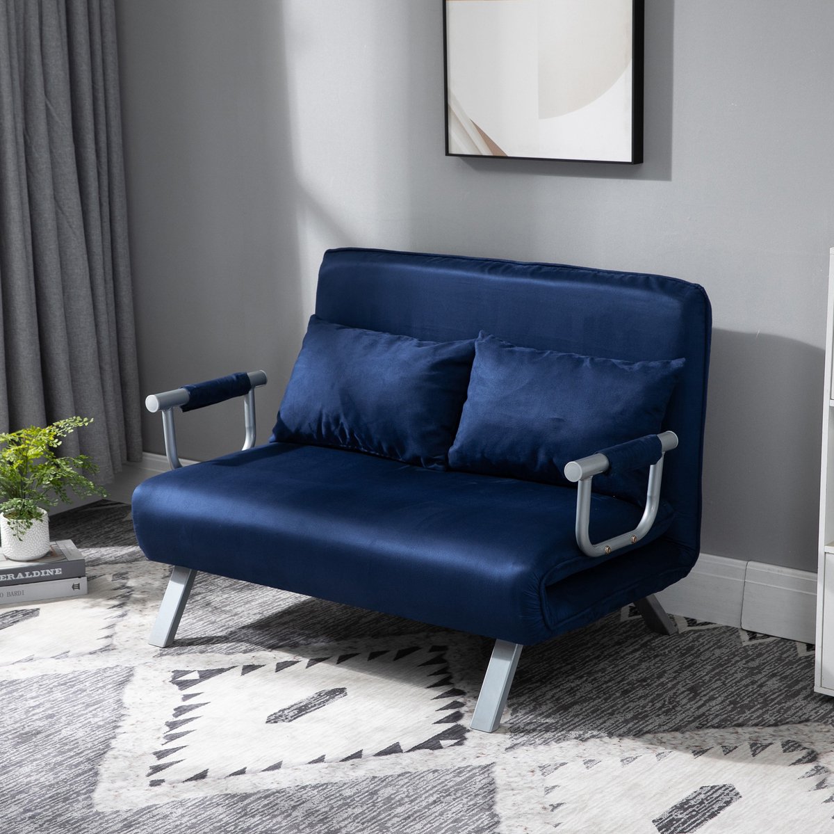STILVORA Slaapbank 111 Cm - 2-Zits Met Slaapfunctie En Verstelbare Rugleuning - Voor Woonkamer En Slaapkamer - Polyester Blauw