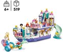 Lego Disney: Ariëls Koninklijke Trouwboot met 7 poppetjes. De paarse, witte en roze boot is versierd met gouden ornamenten.