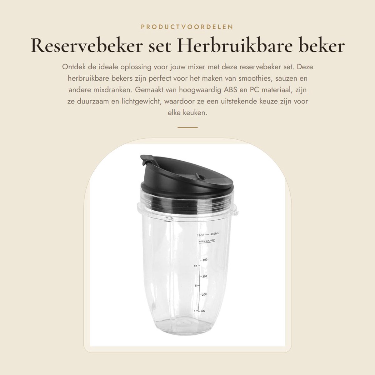 Dailygoods- Reservebeker 600 ml - Deksels/onderdelen - Herbruikbaar - ABS/PC - Transparant - Geschikt voor Nutri BlendMax - Mixbeker