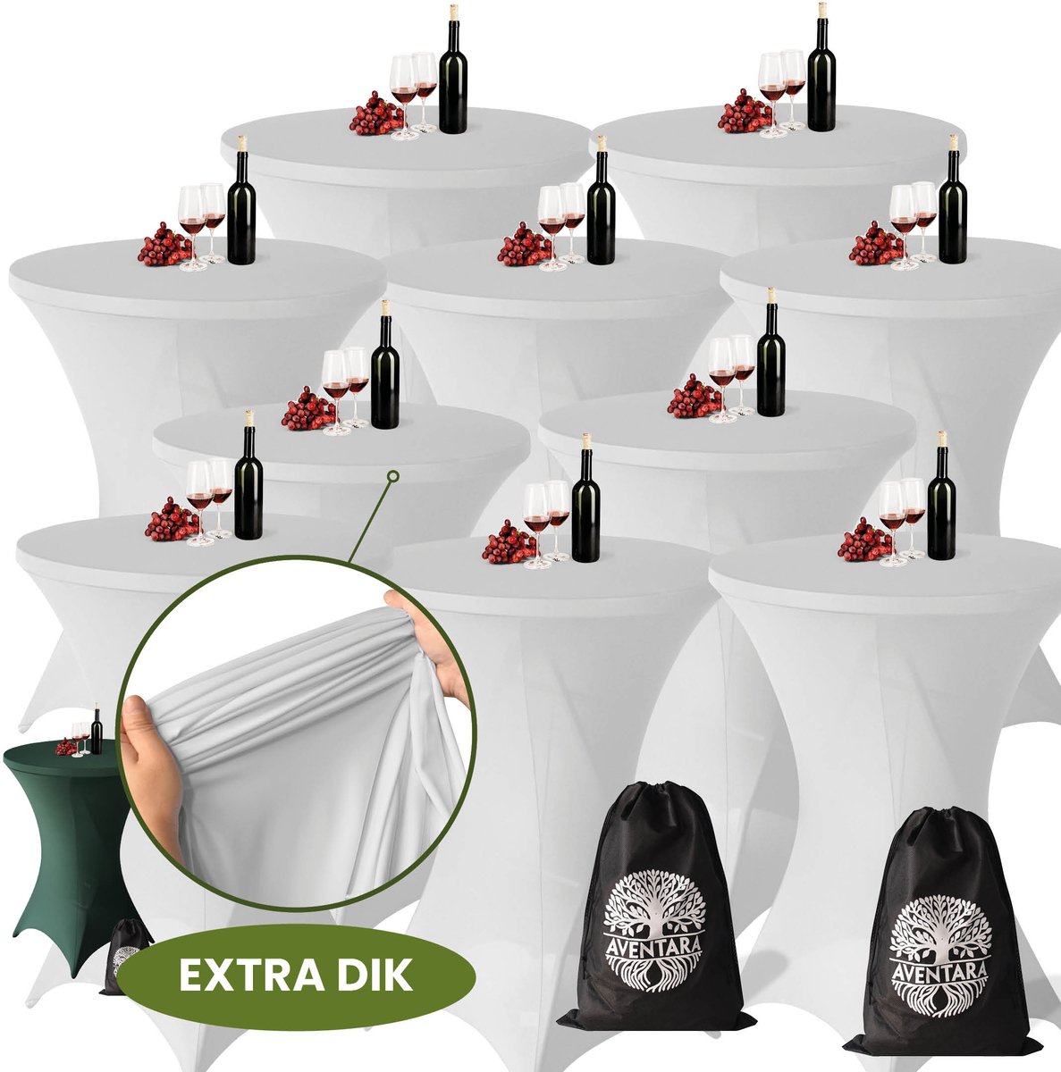 Statafelrok Licht Grijs x 10 – Ø80-85 x 110 cm – Luxe Extra Dikke Stretch Stof – Inclusief Opbergtas – Kras- en Kreukvrije Statafelhoes – Perfect voor Horeca, Bruiloften en Feesten